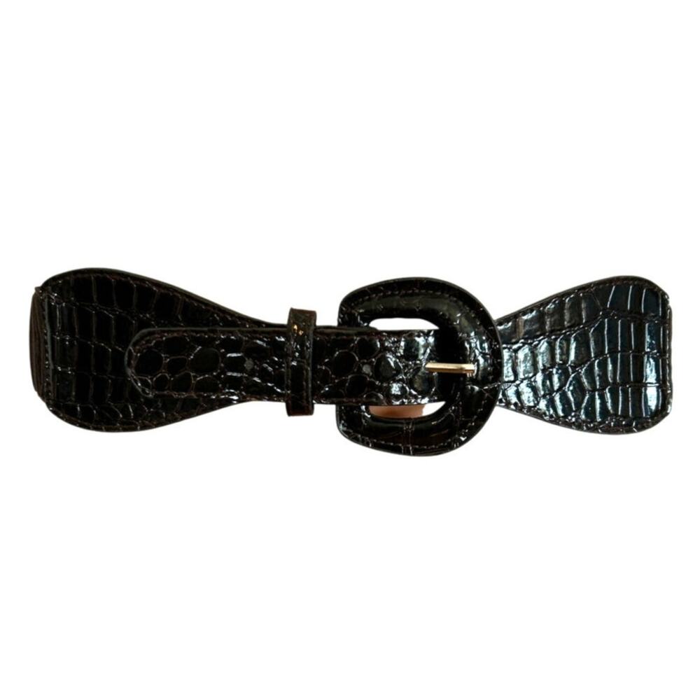 Serengeti S Brown Alligator Texture Elastic Cinch Waist Belt Western Boho Chic